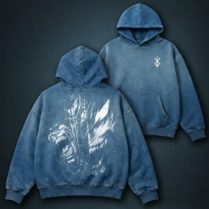 Berserk Guts Blue Faded Hoodie by Dragi