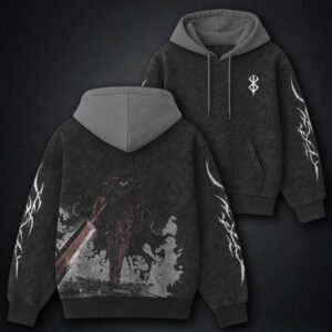 Berserk Lightweight Black and Gray Washed Hoodie by Dragi