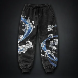 Demon Slayer Tanjiro Water Breathing Washed Joggers by Dragi